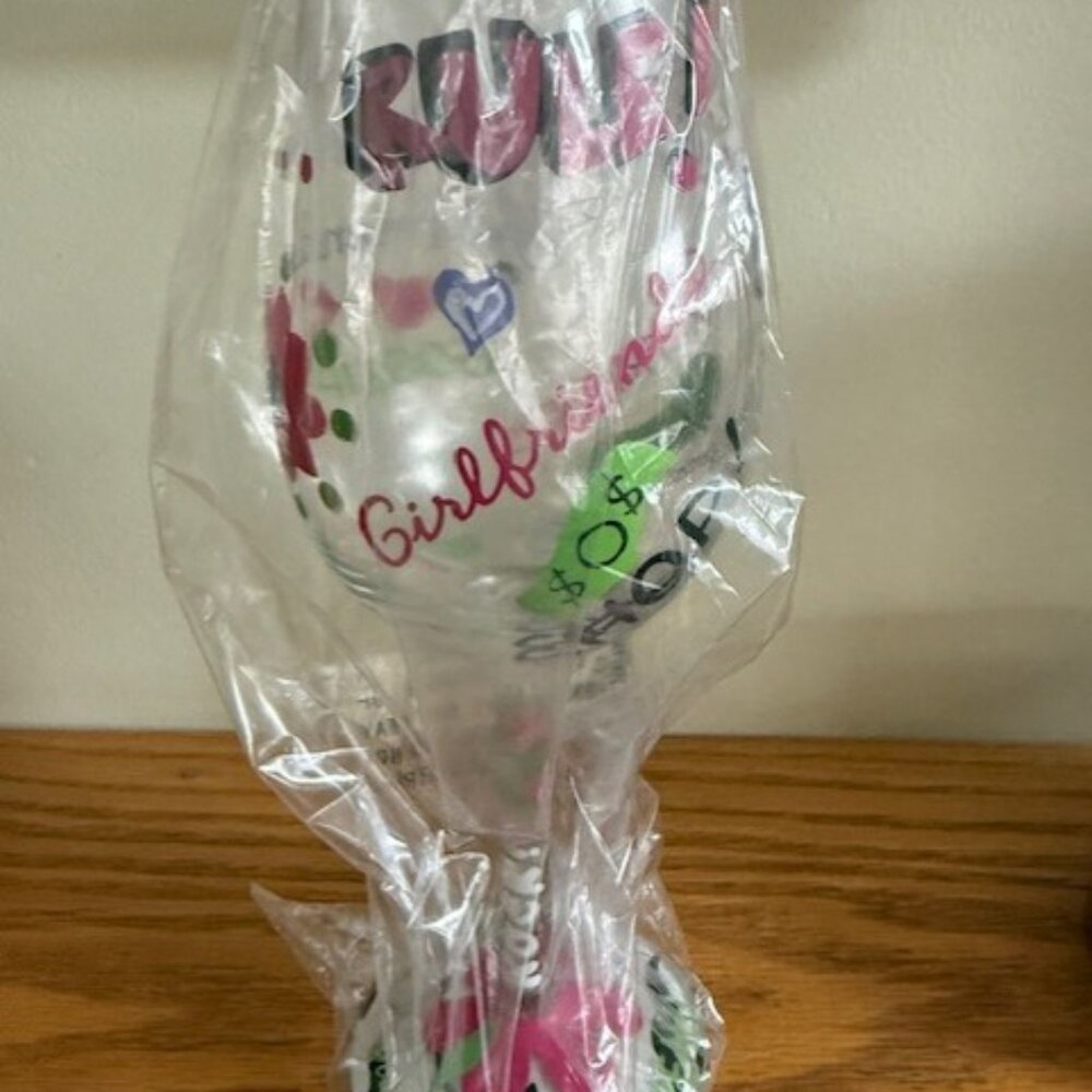 Lolita Wine Glass “GIRL FRIENDS RULE” Artisan Painted Original Box NIB